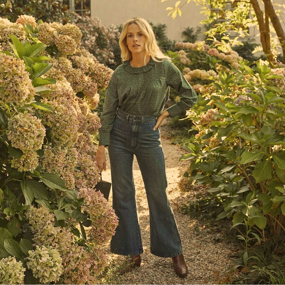 NWOT DÔEN Plum Top in Evergreen Winter Ditsy, XS